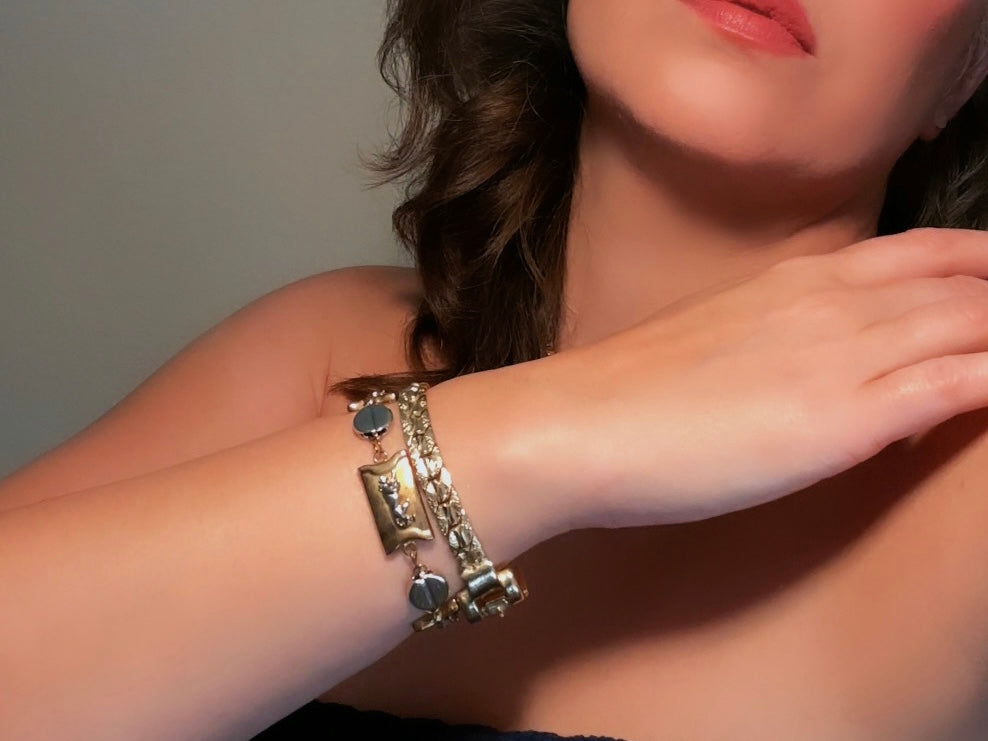 Gold Chain Bracelet, Vintage Cuban Link Gold Bracelet with Filigree Embossing and Chunky Buckle Clasp