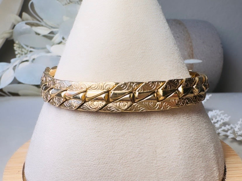 Gold Chain Bracelet, Vintage Cuban Link Gold Bracelet with Filigree Embossing and Chunky Buckle Clasp