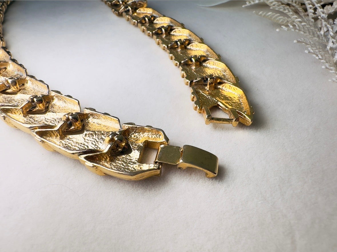 Gold Chevron Collar Necklace, Vintage Basket Weave Choker, Chunky Gold Woven Necklace, Articulated Thick Chain Statement Necklace