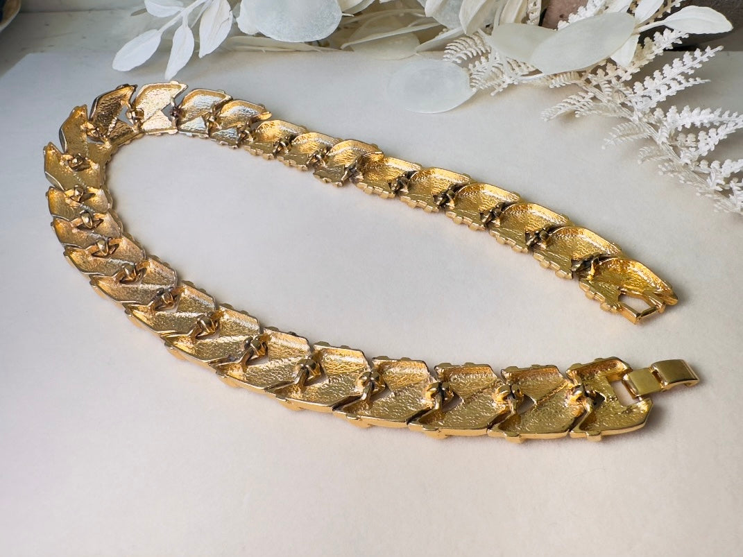 Gold Chevron Collar Necklace, Vintage Basket Weave Choker, Chunky Gold Woven Necklace, Articulated Thick Chain Statement Necklace