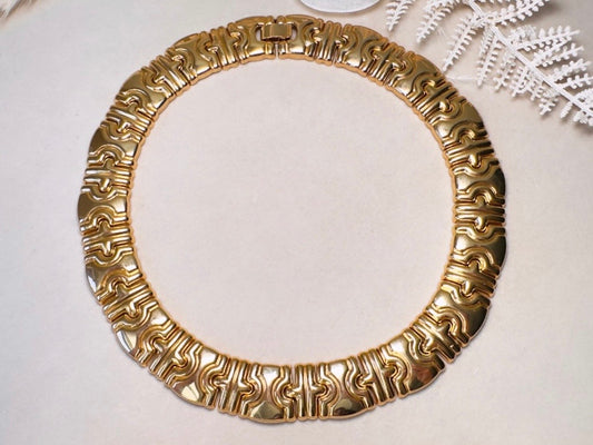 Gold Collar Necklace, Vintage Byzantine Articulated Panel Necklace, Egyptian Revival Jewelry