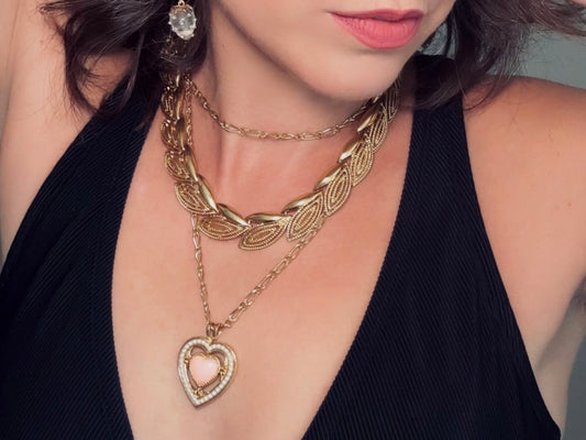 Gold Double Leaf Necklace, Vintage Chunky Gold Necklace, Bold And Beautiful Style, Authentic Vintage Jewelry, Adjustable Gold Leaf Choker from Piggle and Pop