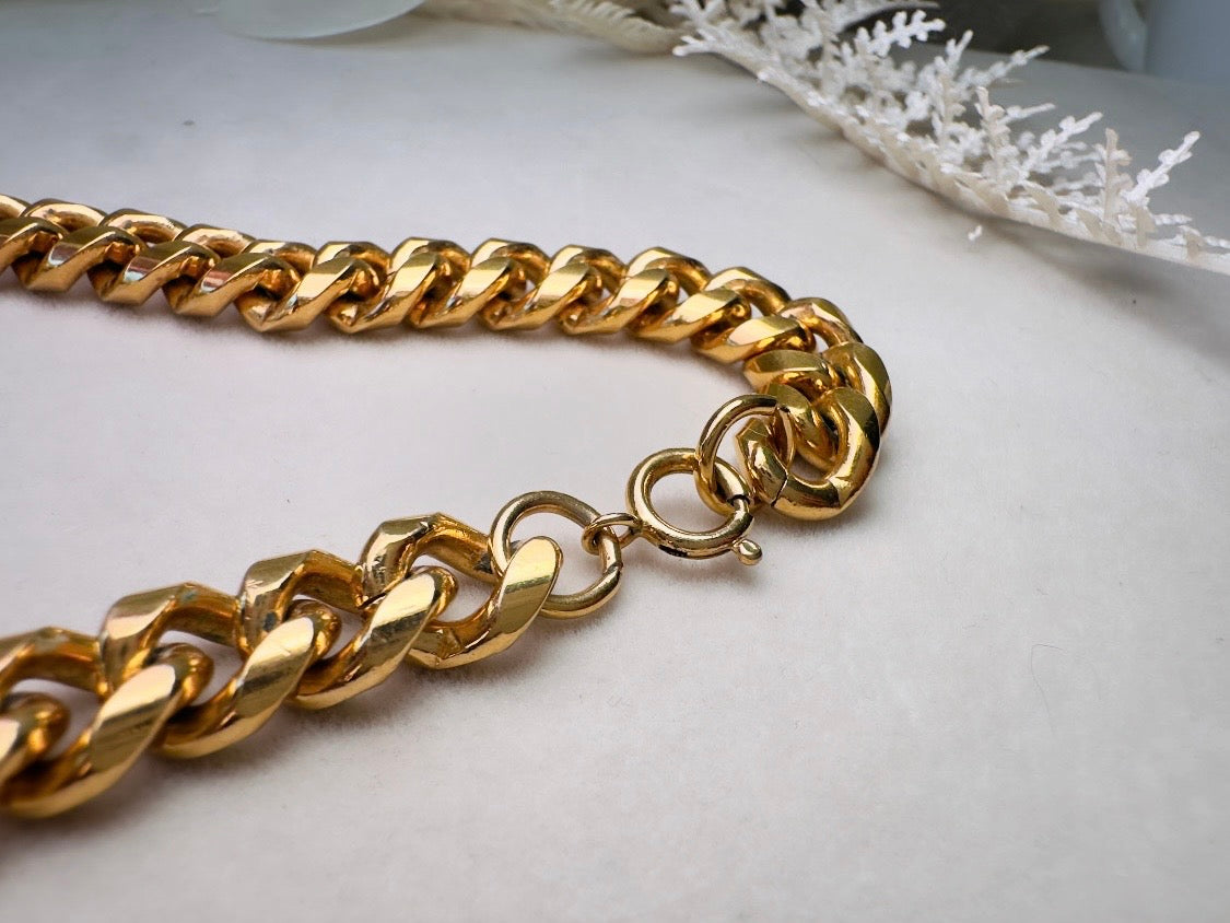 Gold Heart Necklace, Vintage Cuban Chain Choker with Gold Puffy Heart Pendant