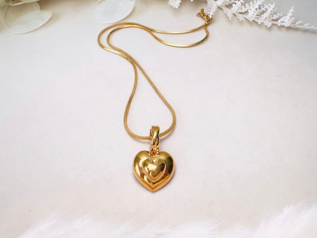 Gold Heart Necklace, Vintage Monet Double Heart Pendant on Gold Snake Chain