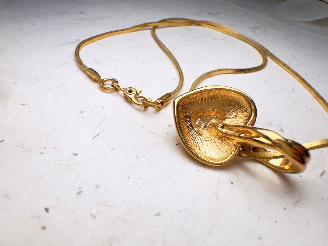 Gold Heart Necklace, Vintage Monet Double Heart Pendant on Gold Snake Chain