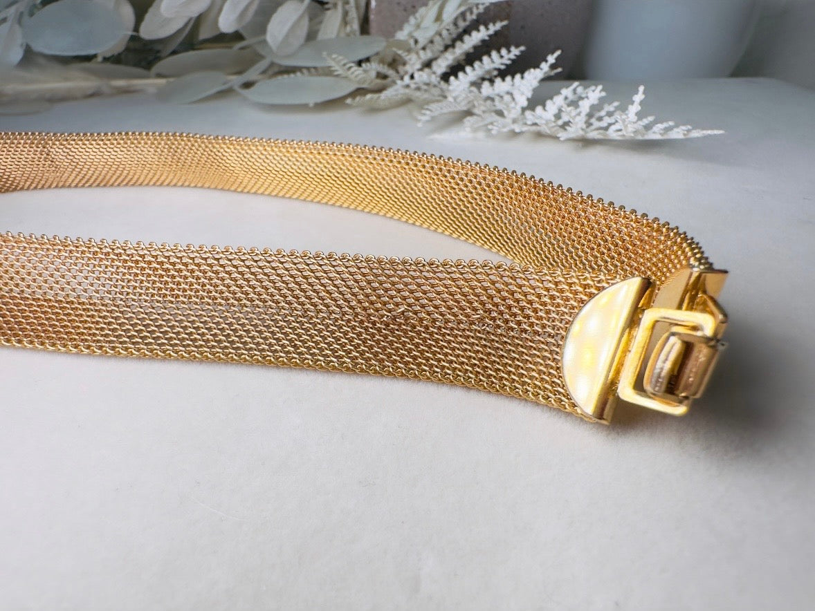 Gold Mesh Choker Necklace, 80s Vintage Woven Fine Chain Collar Necklace