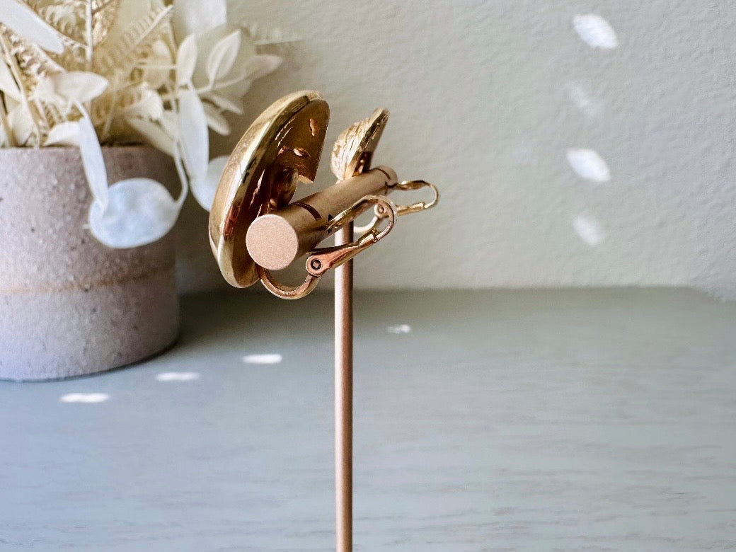 Gold Moon Earrings, 1960s Trifari Vintage Designer Earrings side view