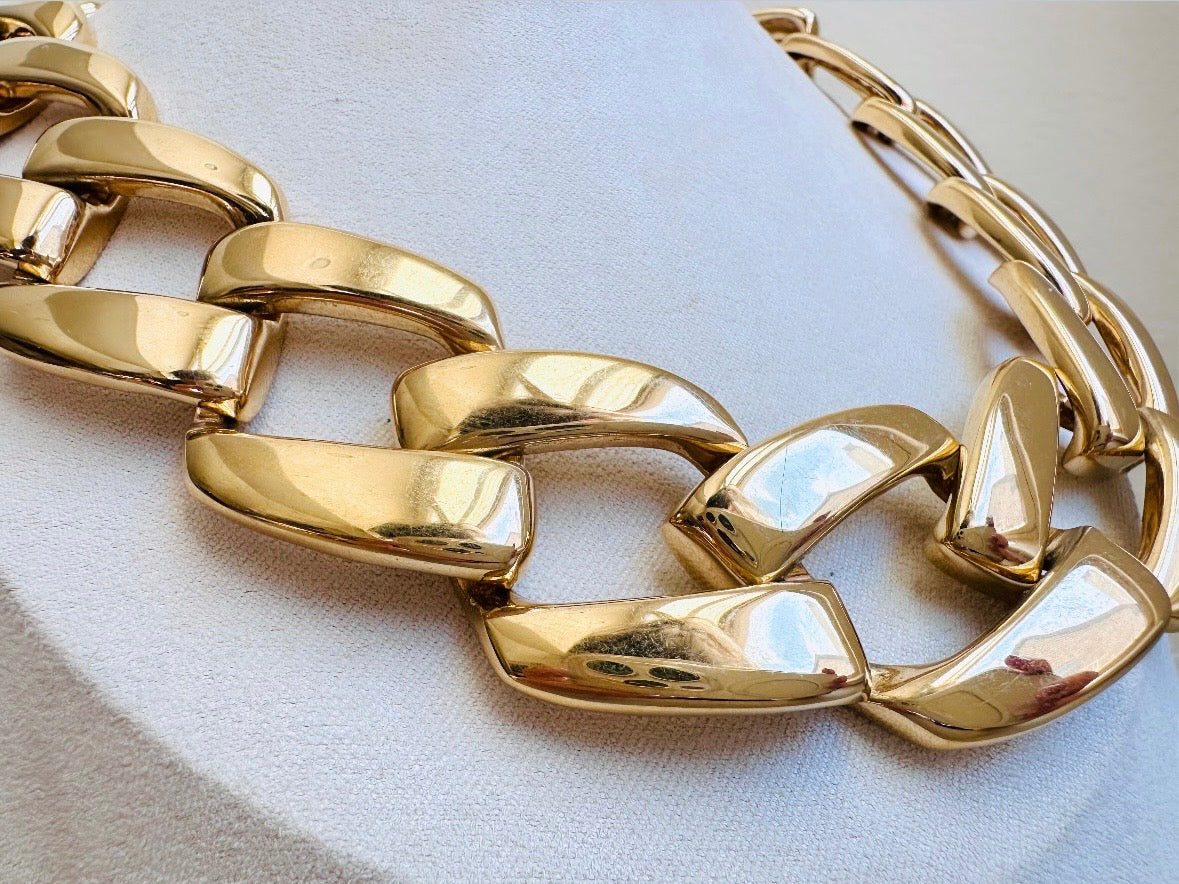 Gold Napier Necklace, Bold Gold Chain Designer Vintage Necklace, 80s Gold Chain Choker Necklace, Large Link Collar Necklace
