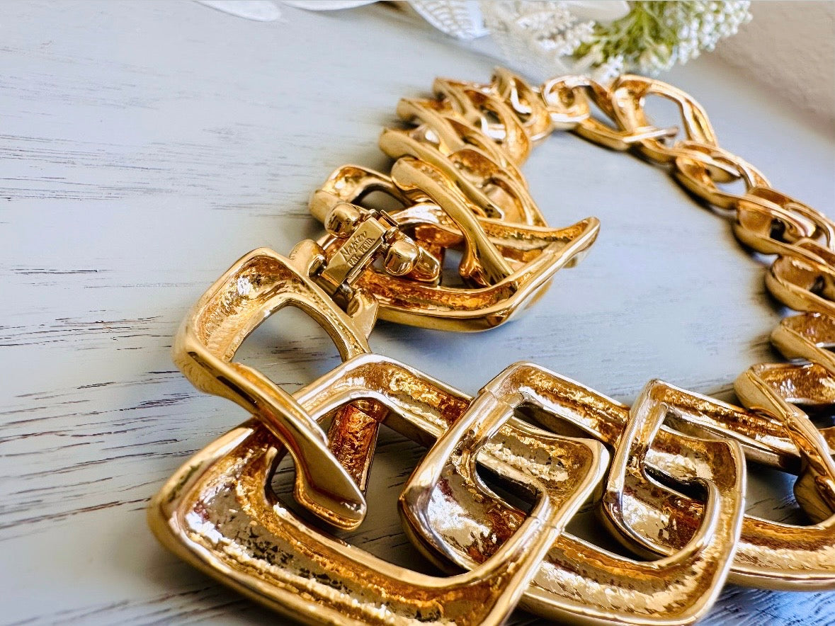 Gold Napier Necklace, Bold Gold Chain Designer Vintage Necklace, 80s Gold Chain Choker Necklace, Large Link Collar Necklace