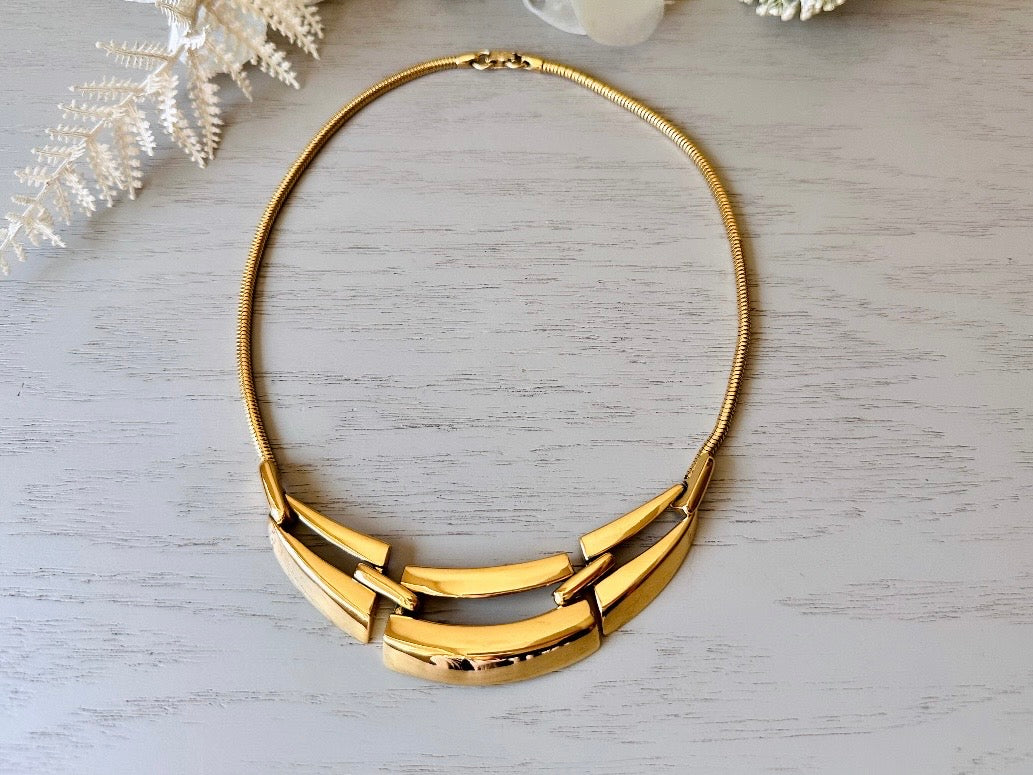 Gold Napier Necklace, Geometric Articulated Panel Collar Necklace from Piggle and Pop