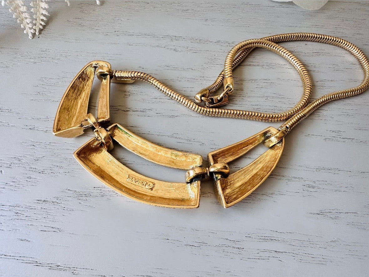 Back of signature Gold Napier Necklace, Geometric Articulated Panel Collar Necklace