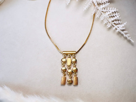Gold Napier Necklace, Vintage Gold Designer Necklace with Abstract Geometric Tassel Pendant