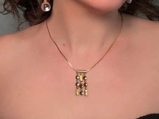 Gold Napier Vintage Abstract Geometric Tassel Pendant Designer Necklace modelled