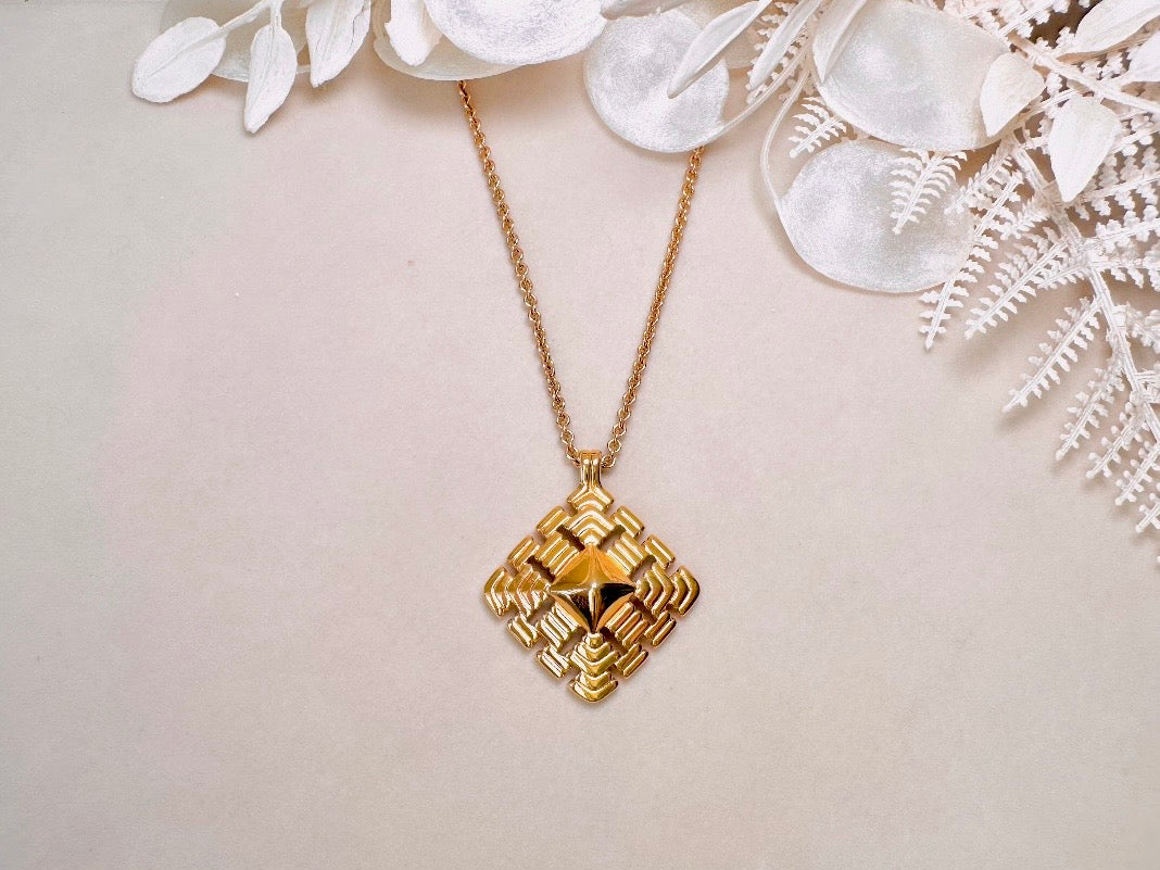 Gold Pendant Necklace, Vintage Monet Gold Chain Necklace with Geometric Focal, Elegant Long Necklace to Double and Layer