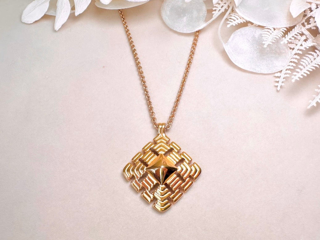 Gold Pendant Necklace, Vintage Monet Gold Chain Necklace with Geometric Focal, Elegant Long Necklace to Double and Layer