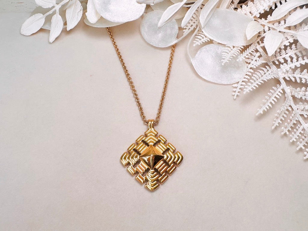 Gold Pendant Necklace, Vintage Monet Gold Chain Necklace with Geometric Focal, Elegant Long Necklace to Double and Layer