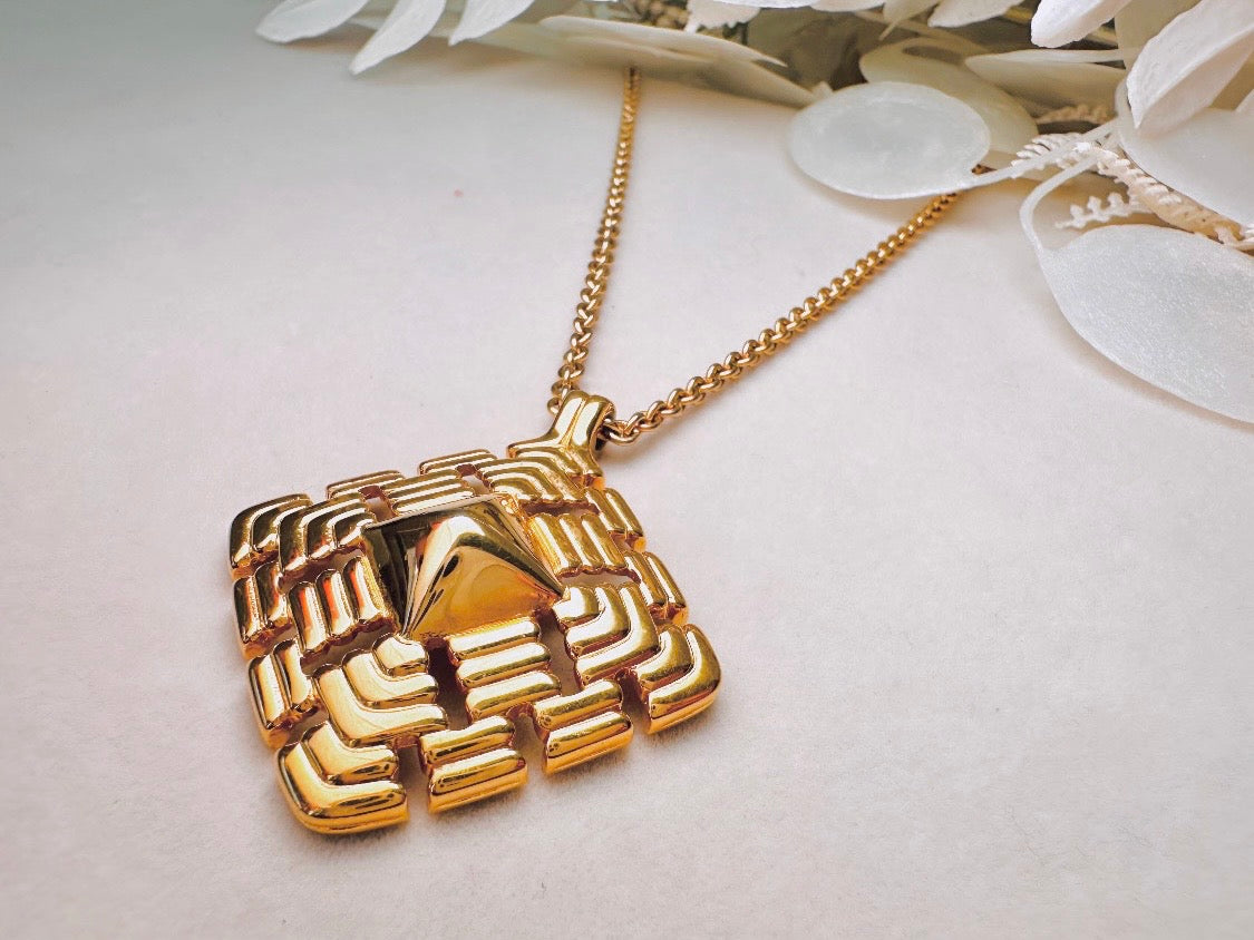 Gold Pendant Necklace, Vintage Monet Gold Chain Necklace with Geometric Focal, Elegant Long Necklace to Double and Layer