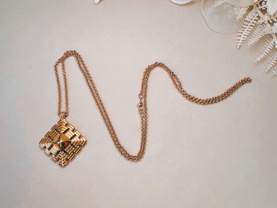 Gold Pendant Necklace, Vintage Monet Gold Chain Necklace with Geometric Focal, Elegant Long Necklace to Double and Layer