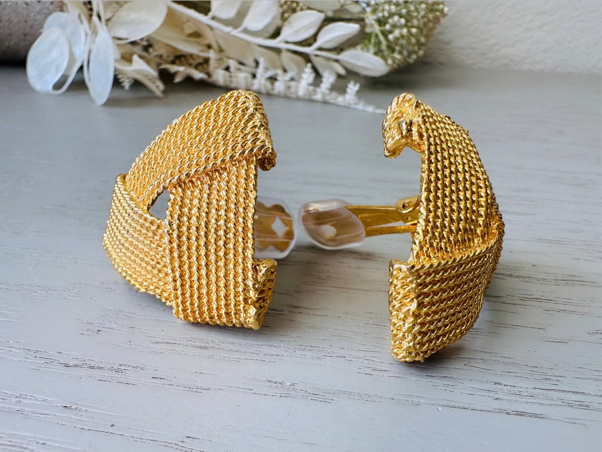 Gold Rope Triangle Earrings, Oversized 1980s Runway Earrings, Mega Glam Clip Ons side view