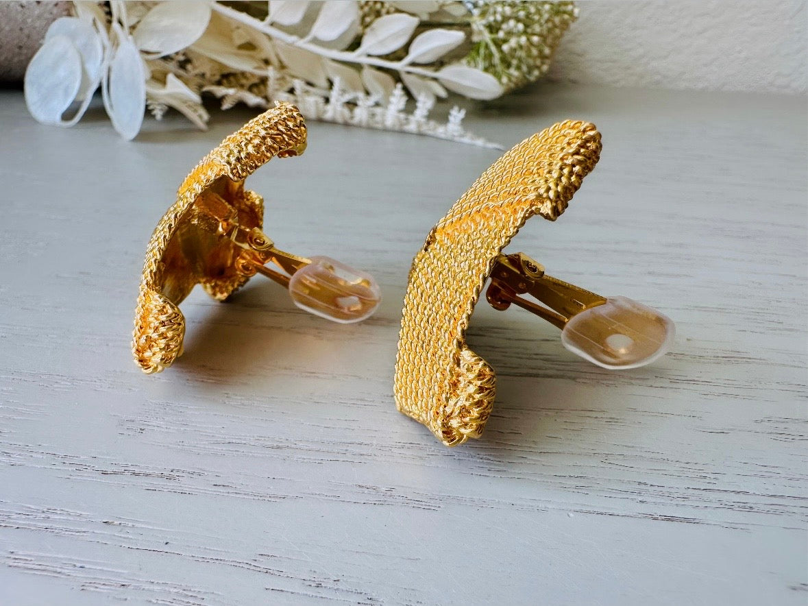 Gold Rope Triangle Earrings, Oversized 1980s Runway Earrings, Mega Glam Clip Ons side view details
