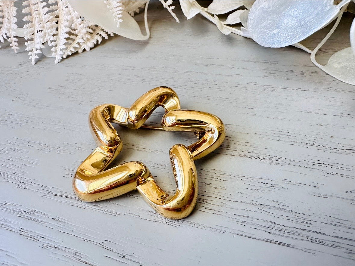 Gold Star Brooch, Shiny Gold Star Pin, Napier Vintage Brooch, Designer 80s Accessories