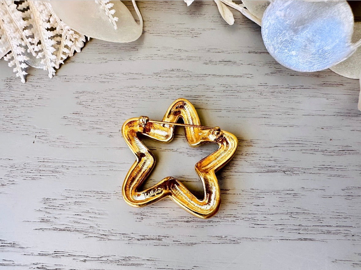 Gold Star Brooch, Vintage Napier Shiny Gold Star Pin back