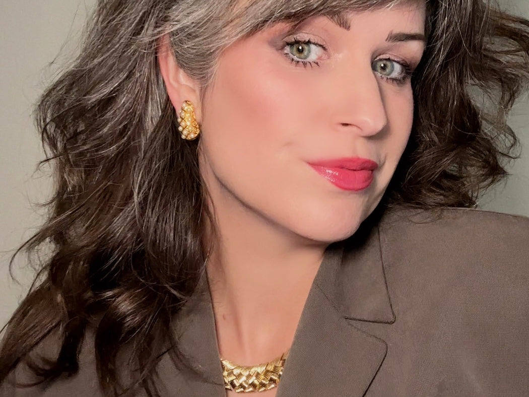 Gold Teardrop Earrings with Pearls, Vintage Signed Richelieu Clip On Earrings