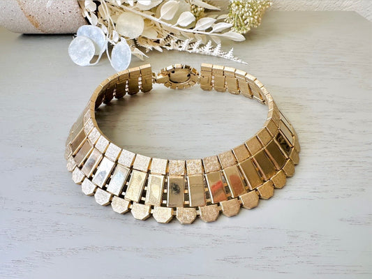 Gold Vintage Cleopatra Choker Necklace, Dramatic Gold Articulated Collar Necklace