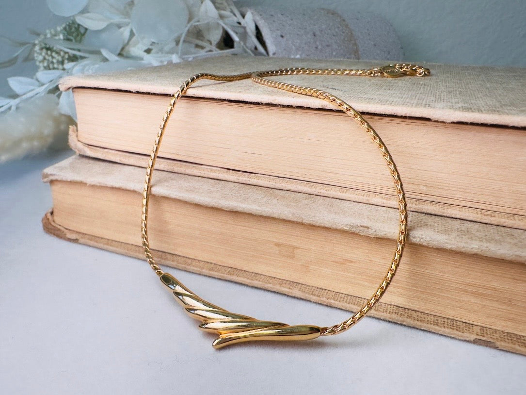 Gold Vintage Necklace, Dainty Napier Gold Bar Choker for Layering, Delicate Designer Necklace