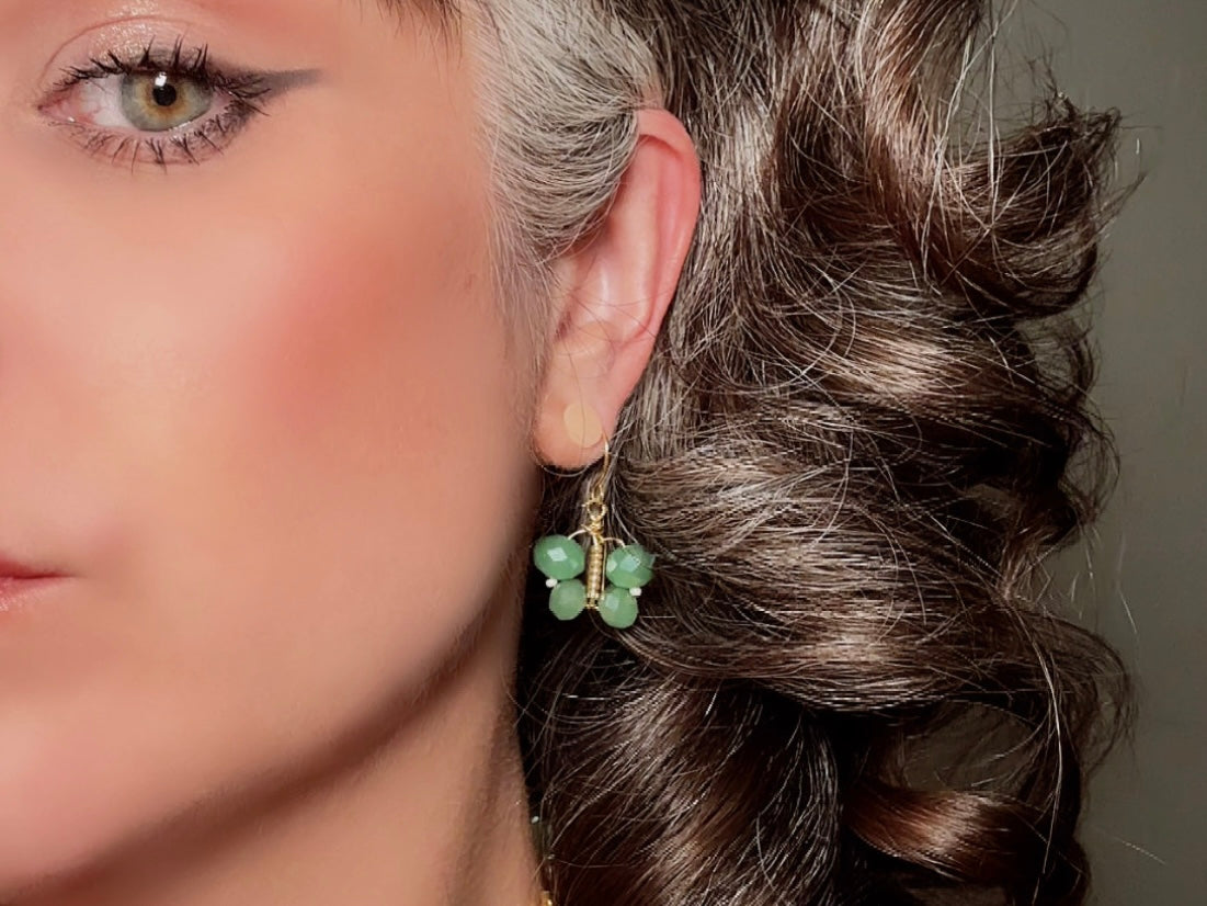 Green Butterfly Earrings, Handmade Beaded Dangle Earrings in Color Shifting Mint Opal Crystals, 24K Gold