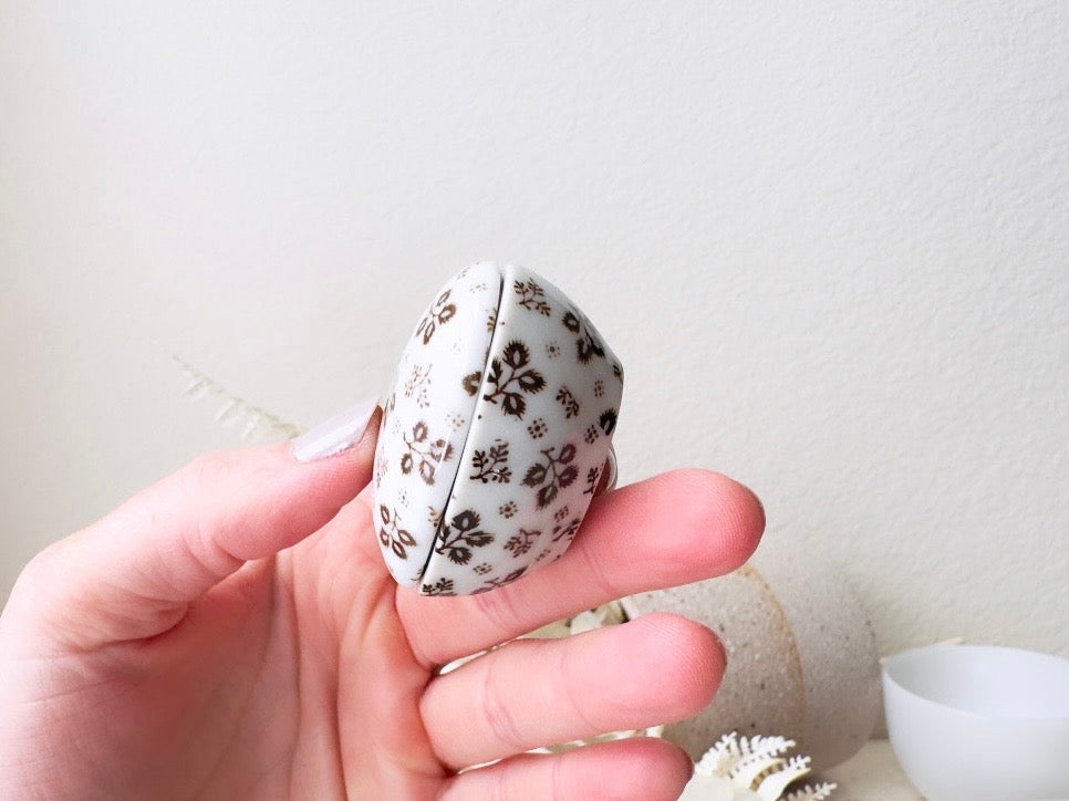 Heart Jewelry Box, Vintage Milk Glass Japanese Trinket Box, White Porcelain Fine China with Brown Flowers