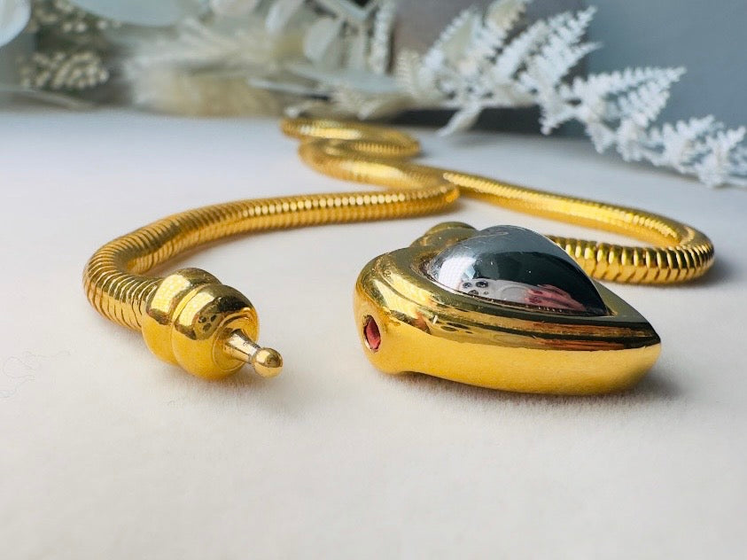 Joan Rivers Gold and Silver Heart Necklace, Vintage Mixed Metals Pendant on Snake Chain