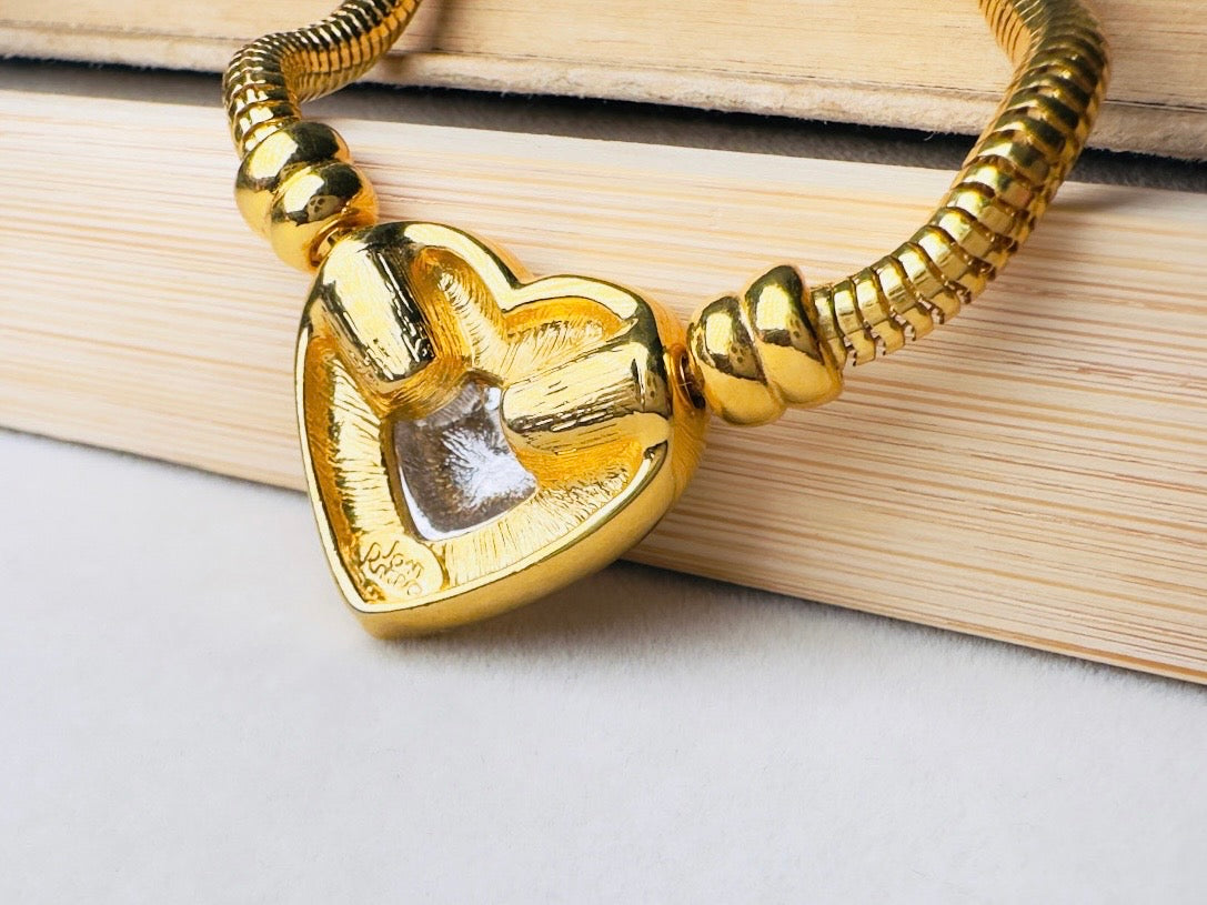 Joan Rivers Gold and Silver Heart Necklace, Vintage Mixed Metals Pendant on Snake Chain