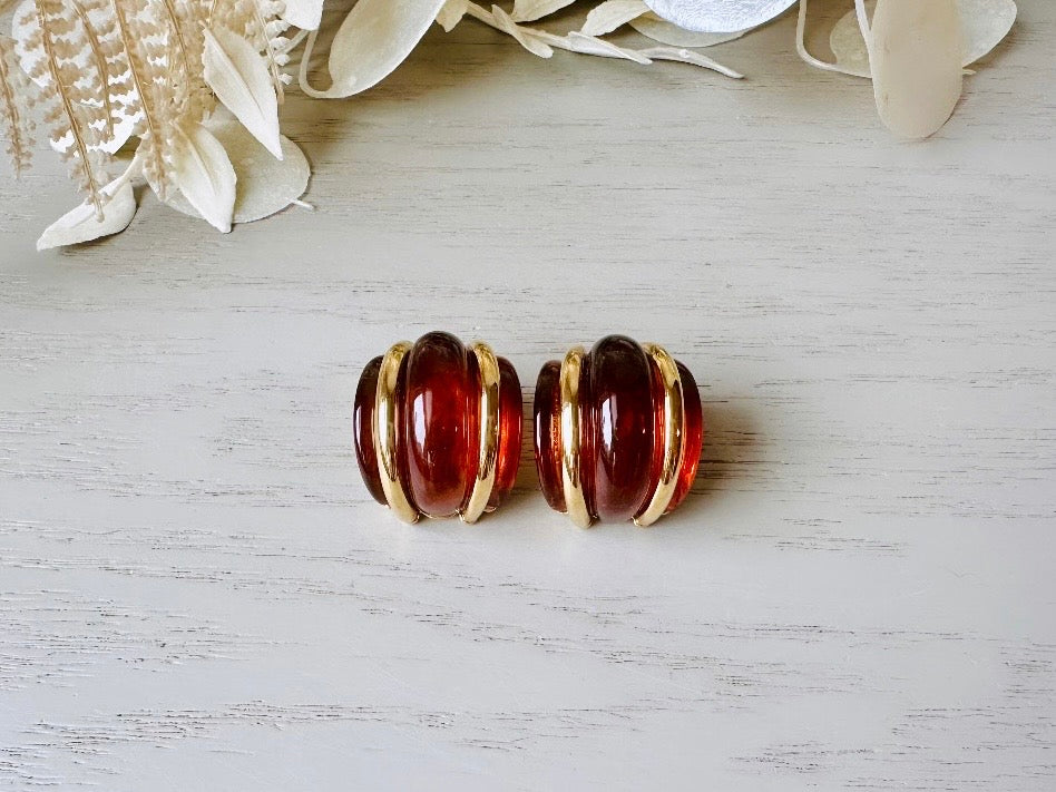 Designer Signed Vintage Kenneth Jay Lane Amber Earrings