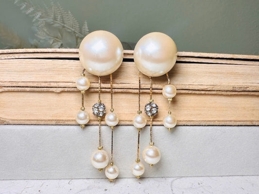 Les Bernard Pearl Earrings, Extraordinary Vintage 80s Oversized Clip On Drop Earrings
