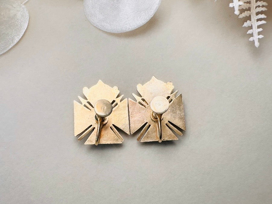 Maltese Cross Lion Shield Earrings, Incredible 1960s Vintage Heraldic Coat of Arms Crest Screw Back Earrings 