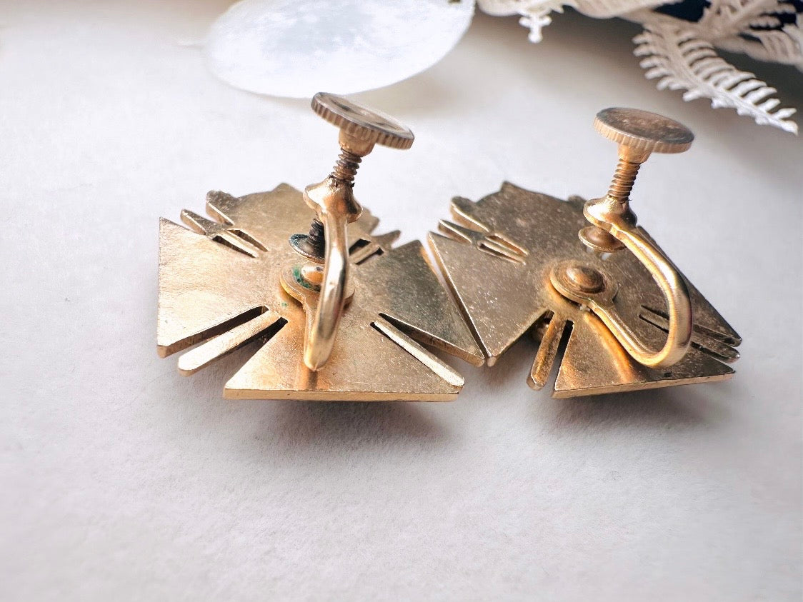 Maltese Cross Lion Shield Earrings, Incredible 1960s Vintage Heraldic Coat of Arms Crest Screw Back Earrings 