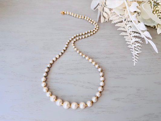 Marvella Pearl Necklace, 1950s Vintage Cream Faux Pearl Graduated Beaded Necklace