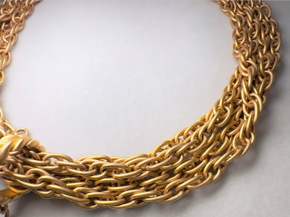 Matte Gold Chain Necklace with Pearl Pendant, Vintage Etruscan Multistrand Necklace by Premier Designs