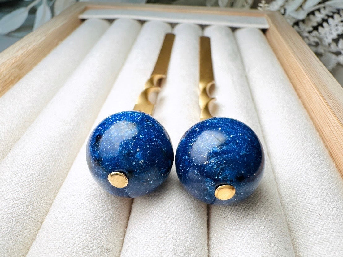 Matte Gold Drop Earrings with Lapis Blue Stone, Unique Extra Long Vintage Dangle Earrings