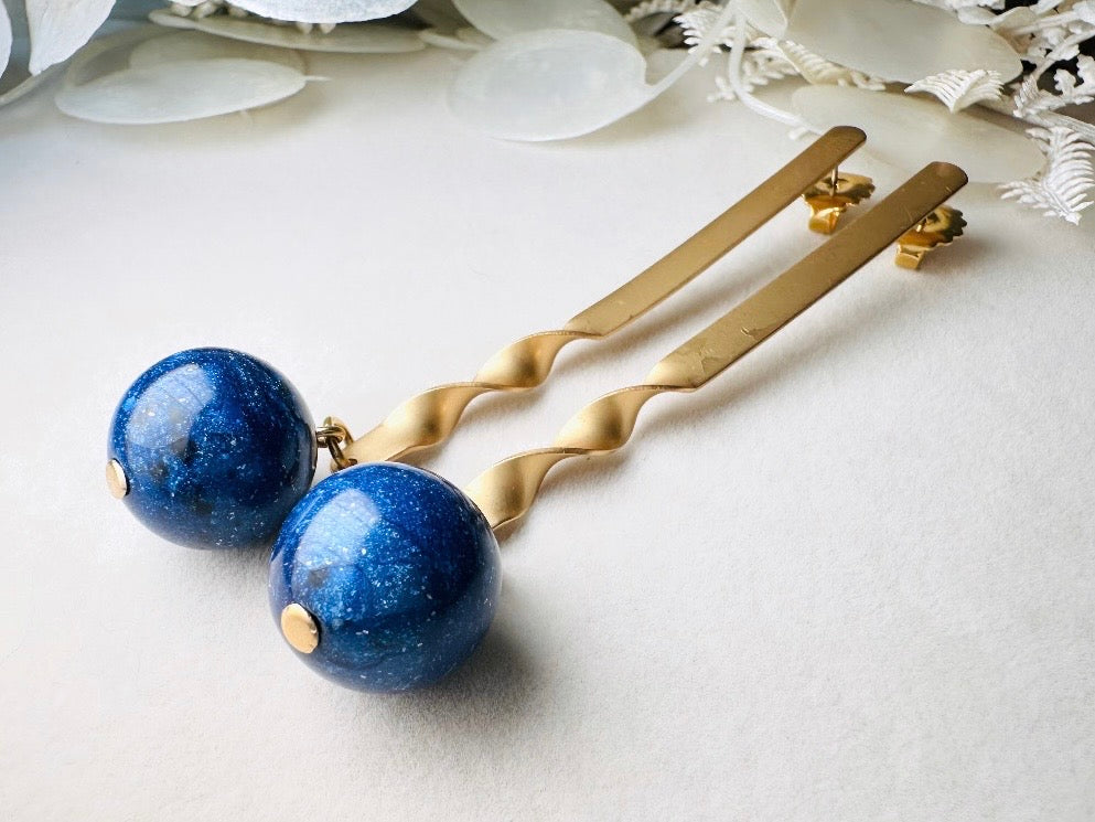Matte Gold Drop Earrings with Lapis Blue Stone, Unique Extra Long Vintage Dangle Earrings