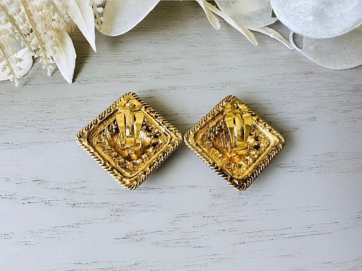 Matte Gold Filigree Square Lace Etruscan Style Earrings  from Piggle and Pop