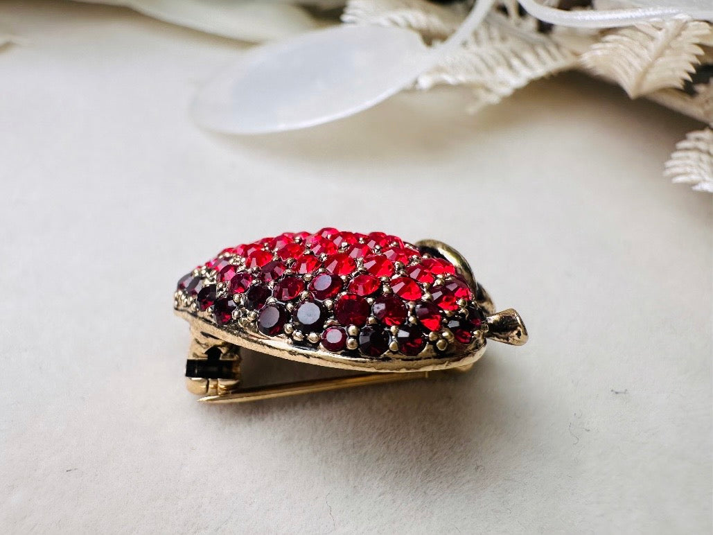 Monet Apple Brooch, Vintage Rhinestone Apple Pin, Designer Vintage Fruit Broach, Gold with Rhinestones