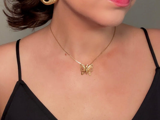 Monet Gold Butterfly Necklace, Dainty Gold Pendant Necklace worn by bethan jayne 