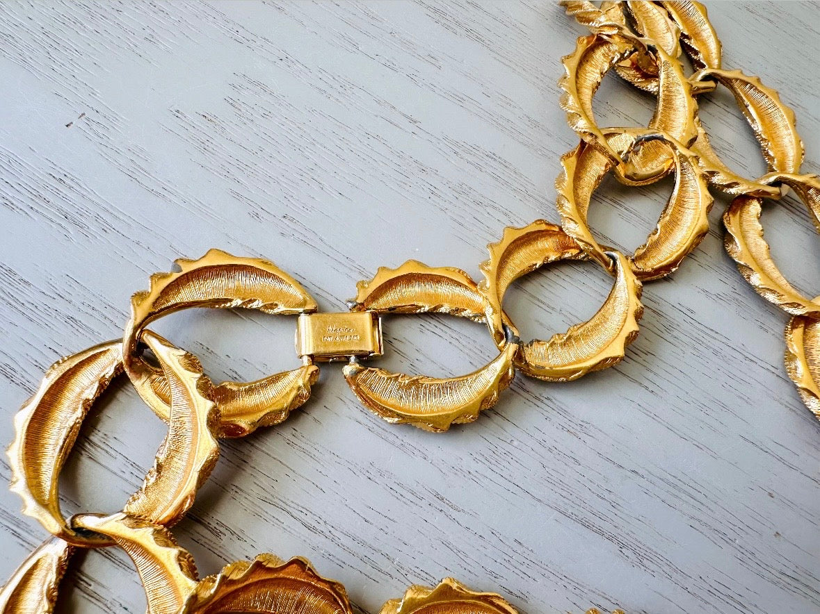 Napier Brushed Gold Chain Necklace, Bold Gold Chain Designer Vintage Necklace, 80s Mogul Style Wide Link Rope Chain 18" Necklace