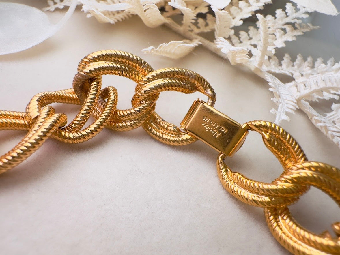 Napier Gold Chain Necklace with Black Enamel, Bold Chunky Gold Designer Vintage Necklace
