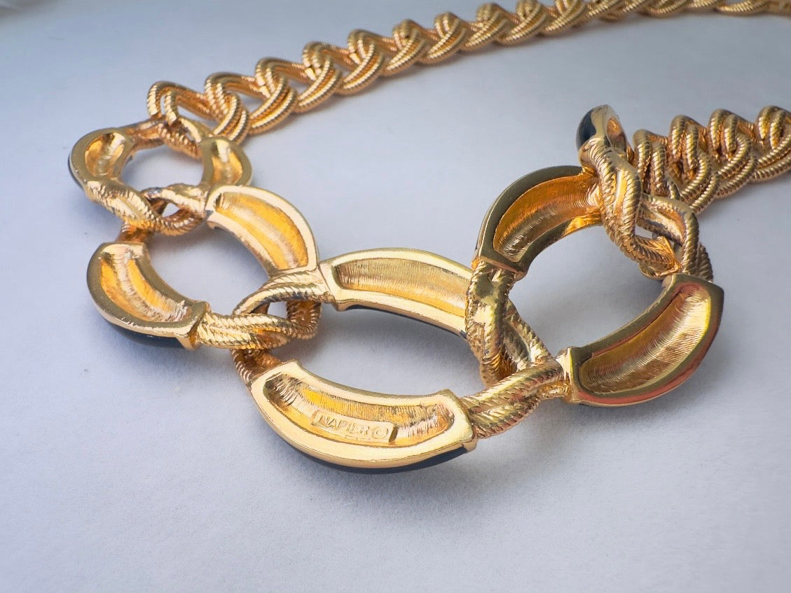 Napier Gold Chain Necklace with Black Enamel, Bold Chunky Gold Designer Vintage Necklace
