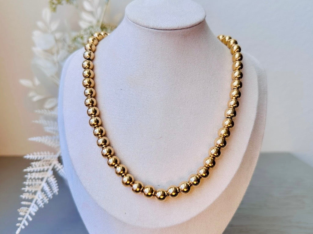 Napier Shiny Gold Ball Chain Choker Vintage Designer Necklace on bust 