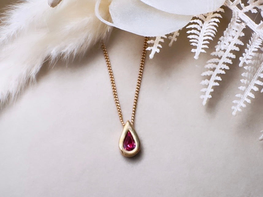 October Birthstone Necklace, Vintage Austrian Crystal Pink Tourmaline Teardrop Pendant on Fine Gold Chain