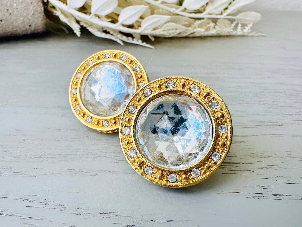 Oversized Vintage Rhinestone Earrings, 1980s Liz Claiborne LCI